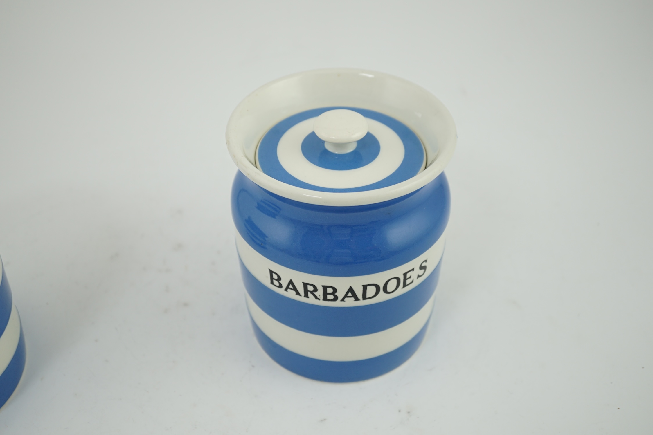 T.G.Green Cornish Kitchenware, a lidded storage jar, Barbadoes, Black Shield mark. Condition - good